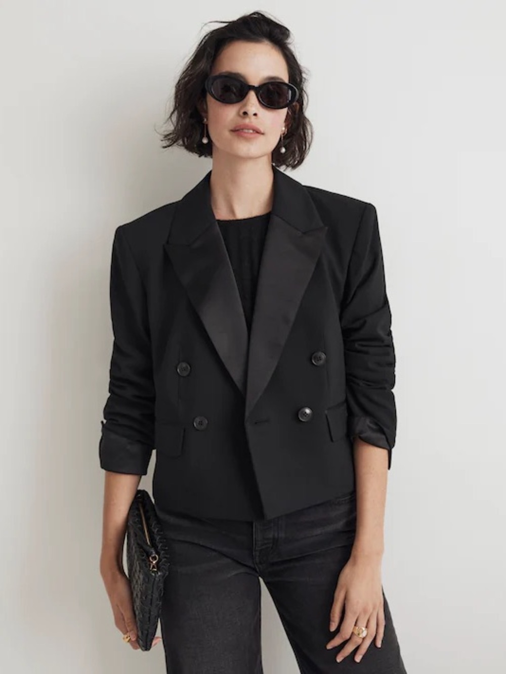 Madewell Black Cropped Double-Breasted Blazer Jacket - like new